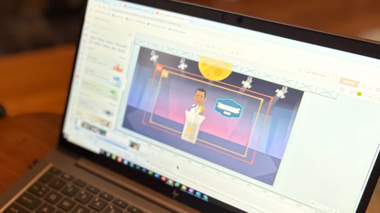 Laptop showing a course being created.